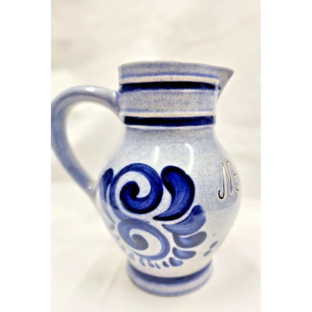 Vintage Steinheimer Krugle .5 Liter Stoneware Jug Cobalt Blue Swirl Design
